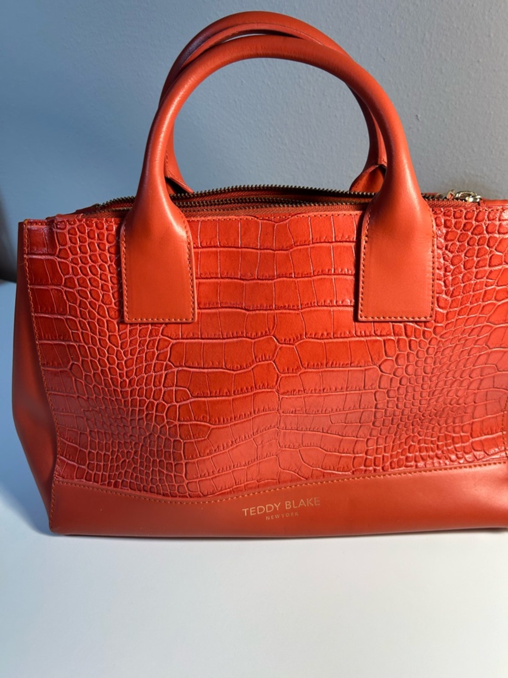 Teddy Blake Orange Croc-Embossed Leather Satchel Purse